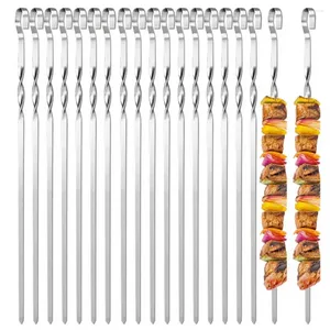 Gereedschap Bbq Kabob Spies RVS Premium Spiesjes Set van 20 Plat Gedraaid Herbruikbaar Voor Grillen