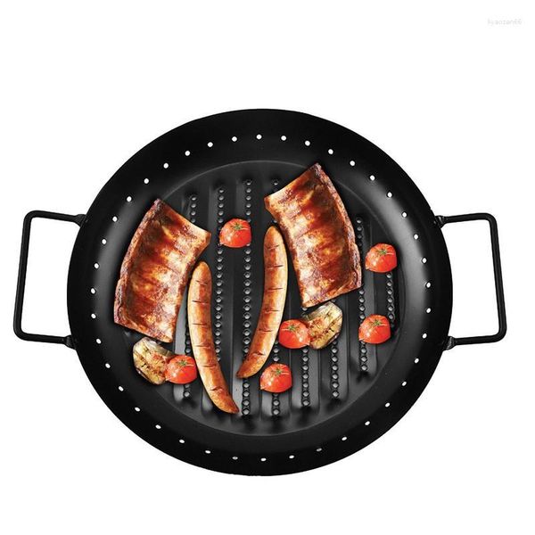 Outils BBQ Poêle à gril antiadhésive Plaque de cuisson ronde antiadhésive pour l'intérieur