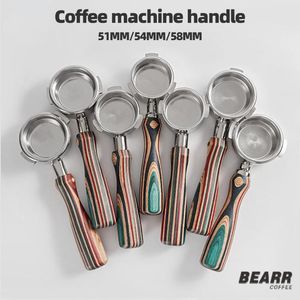 Outils Bearr Poignée sans fond en bois coloré Machine à café italienne 51 mm 54 mm 58 mm Filtres à poignée pour machine à café
