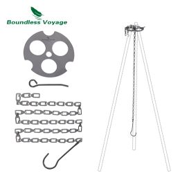 Trépied de Camping de Voyage sans limites, outils, chaîne de suspension réglable en titane avec crochets, boucle fixe pour Pot Grill Ti9012o