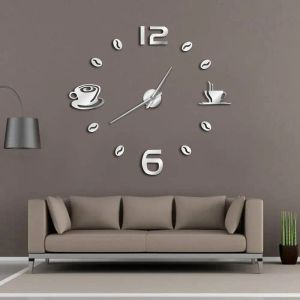 Gereedschap Cafe Diy Grote Wandklok Frameloze Gigantische Wandklok Modern Design Cafe Koffiemok Koffieboon Muur Decor Keuken Muur Horloge