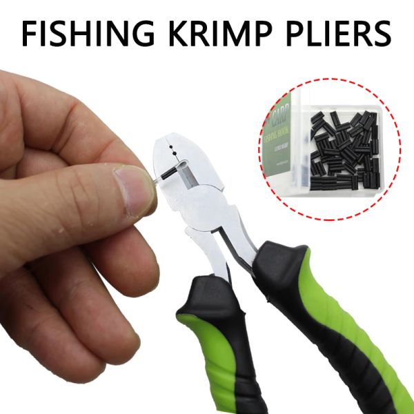 Herramientas para aparejos de pesca de carpa, alicates de prensado aptos para eslabones rígidos de fluorocarbono giratorios de 0,6mm y 0,7mm, tijeras Krimps para equipos de aparejos de pesca