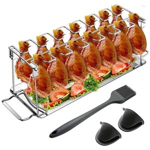 Gereedschap kippenpoot vleugel grill rack 14 slots bbq drumsticks roestvrijstalen roosterstandaard voor roker of oven vouwbaar