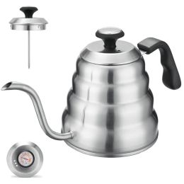 Outils bouilloire à café 1l/1,2 l en acier inoxydable, bouilloire à goutte avec thermomètre, Pour la maison, le bureau, la cafétéria