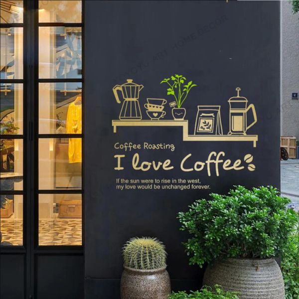 Outils Coffee Shop Sticke I Love Coffee Decal Café Tasse Affiche Vinyle Art Décoration Murale Décoration Murale Pain Café Verre Papier Peint rb248