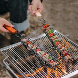 Gereedschap Creatieve Mini Grill Houten Handvat Netto Draagbare Barbecue Zeevruchten- en Groentenkooi