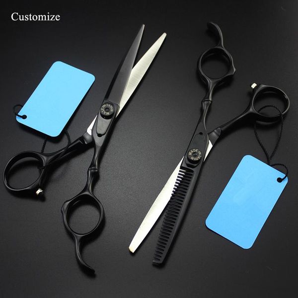 Outils personnaliser/nom JP acier 6 ''ciseaux à cheveux en bambou noir coupe de cheveux outils de barbier amincissants ciseaux de coupe ciseaux de coiffure