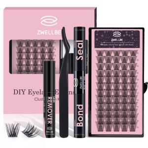 Outils Kit d'extension de cils diy, 72pcs Clusters Clusters Bands minces avec des brosses de mascara Super Hold Bond et scellé du maquillage de colle de cils