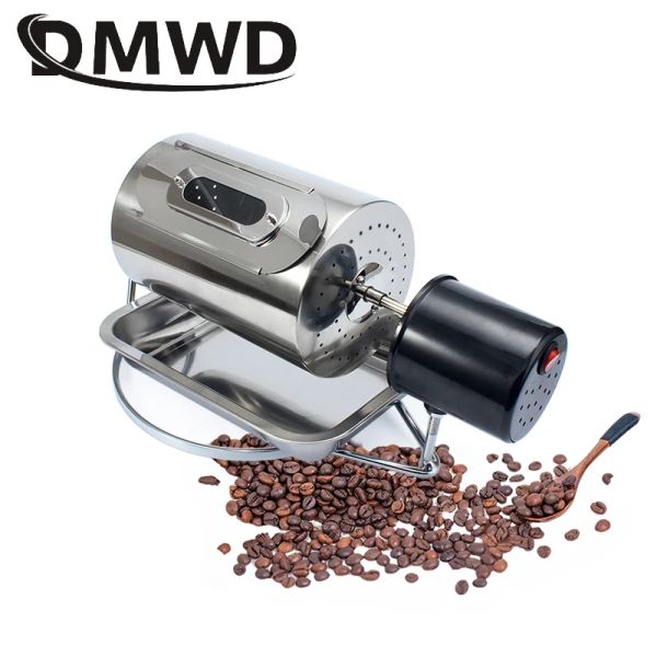 Outils DMWD 110V / 220V Torréfacteur de grains de café en acier inoxydable Machine de torréfaction de grains de café Cuisson Fry Peanut Grain Nuts Dryer EU US UK Plug