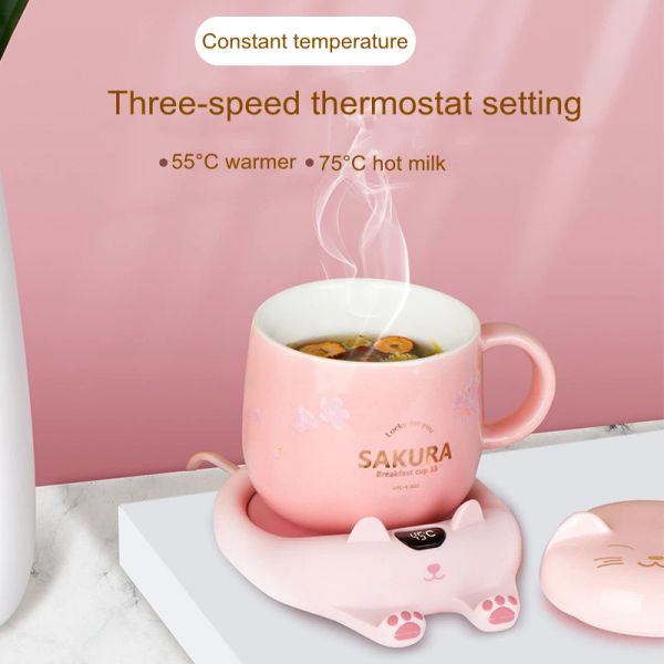 Calentador eléctrico de tazas con soporte para teléfono, tazón taza de café, almohadilla calentadora para el hogar, oficina, té de la leche, posavasos, regalo para amigos