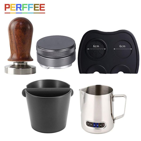 Herramientas Espresso leche espuma jarra café Tamper 30lb primavera distribuidor de café caucho de silicona estriado Tamper Mat juegos de utensilios de café