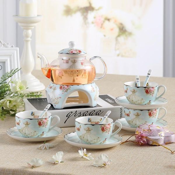 Herramientas Europa hueso de alta calidad taza de café de China set romántico británico tarde Taza de té y platillo tetera juegos de té regalo creativo