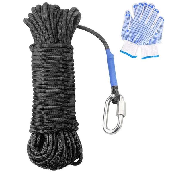 Outils Corde magnétique de pêche 20 mètres, corde lourde avec verrouillage de sécurité, corde de sécurité en nylon haute résistance tout usage 65 pieds, diamètre 6 mm