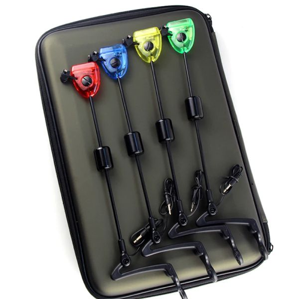 Herramientas, juego de Swingers de pesca, indicadores de alarma de mordedura de pesca, 4 Uds. En estuche con cremallera, Swinger iluminado por LED, accesorios de pesca de carpa A501