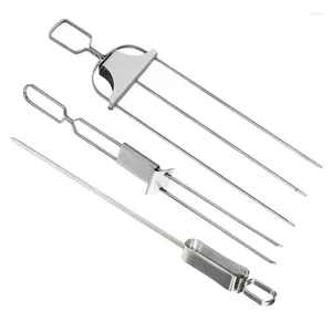 Fourchettes à outils pour la cuisson des aliments au Barbecue portables avec poussoir, bâtonnets de Barbecue en acier inoxydable, fêtes