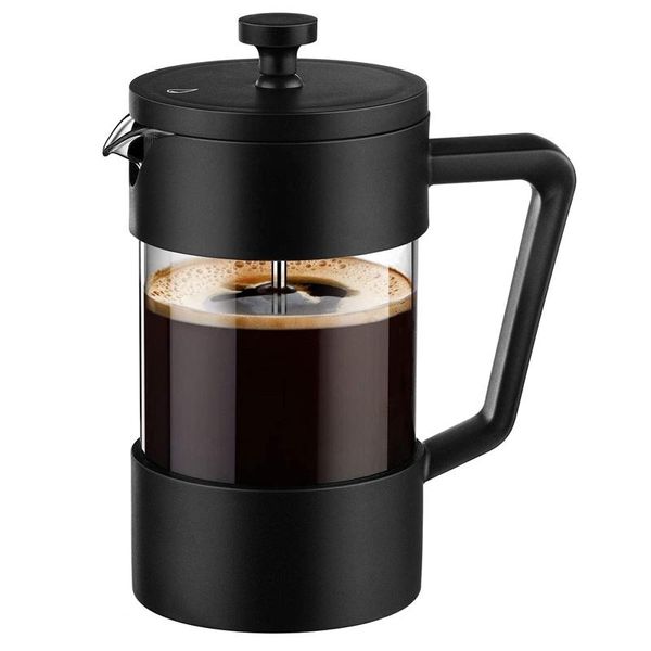 Outils Presse française Cafetière à thé 12 oz, Presse à café en verre borosilicate épaissi, antirouille et lavable au lave-vaisselle, noir