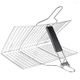 Outils filet à griller Premium en acier inoxydable pliant Durable extérieur barbecue plaque de maille avec poignée pour le Camping