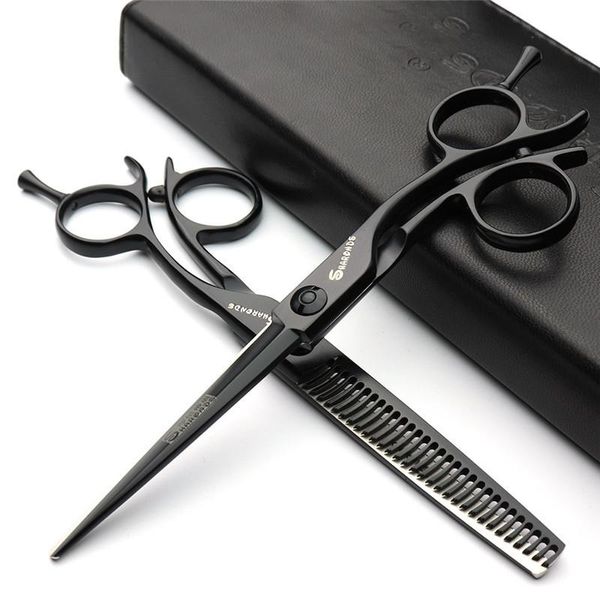 Herramientas Juego de corte de cabello con peine maquinilla de afeitar 6 pulgadas negro 440c acero inoxidable profesional salón peluquería herramientas tijeras para adelgazar el cabello