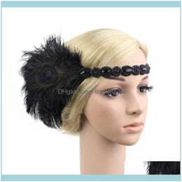 Gereedschap Haar ProductenHaar Assons Zwart Rhinestone Beaded Sequin Band 1920s Vintage Gatsby Party Headpiece Dames Flapper Feather Headband1