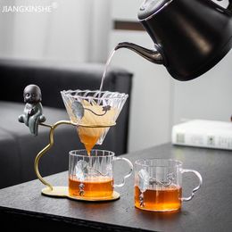 Gereedschap Handgebrouwen koffiefilterset met twee glazen koffiekopjes Handbrouwpotten Koffie giet over koffieketel Pot Druppelaar Standbeker