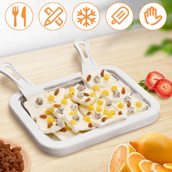 Outils Pain de créme glace avec 2 grattoirs à crème glacée Assiette de nourriture à froid multifonctionnel Assiette de nourriture frite