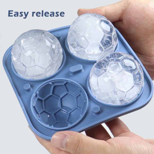 Herramientas Molde de cubo de hielo Fútbol Forma Cócteles Whisky Bola de hielo Molde de silicona con tapa de tapa