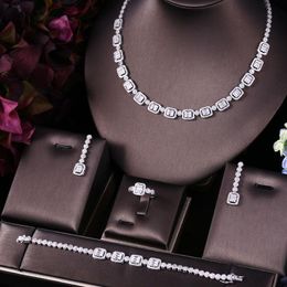 Gereedschappen Janekelly 4pcs Bridal Zirconia Volledige sieradensets voor vrouwenfeestje, Dubai Nigeria CZ Crystal Wedding Sieraden Sets