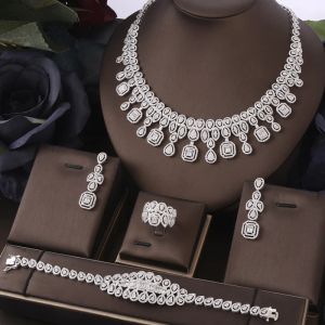 Tools Janekelly beroemde merk Turquoise Afrikaanse sieradensets voor vrouwen Wedding Party Zirkon Crystal Dubai Bridal Jewelry Set GI