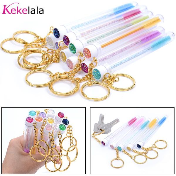 Outils Kekelala plus récente 10 / 5pcs tube de brosse à cils avec une bague de mascara à paillettes à chaîne dorée pour extension de cil Micro peigne conteneur