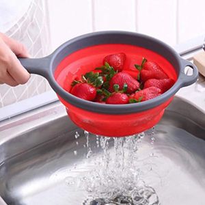 Outils Cuisine Passoire Pliable Avec Poignée Légumes Fruits Alimentaire Lavage Silicone Panier Drainage Inventaire En Gros