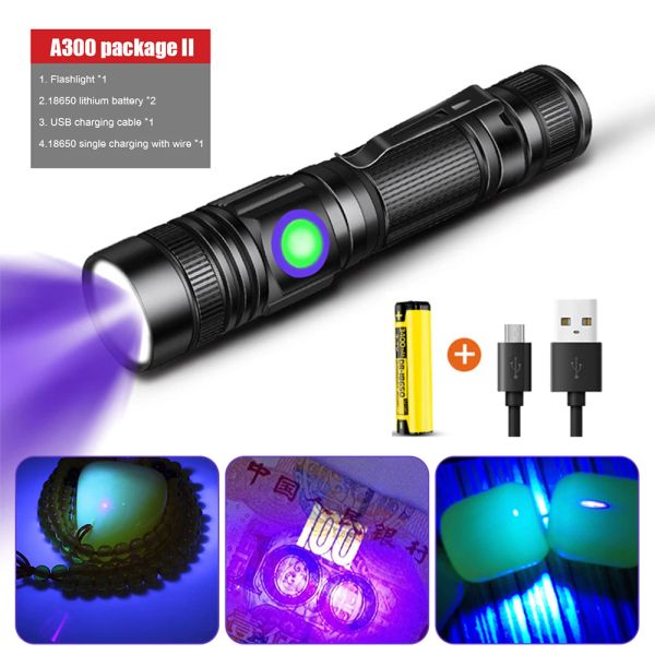 Herramientas Linterna LED UV 365nm 395nm Luz negra Escorpión Luz UV Detector de orina para mascotas Zoomable Ultravioleta Iluminación para acampar al aire libre