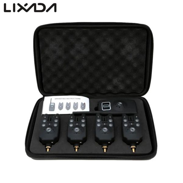 Herramientas Lixada Inalámbrico 4+1 LED Alarma de Picadura de Pesca Conjunto Digital 4 Alerta de Alarma + 1 Receptor con Estuche LED Echo Sounder Bite para Pesca de Carpa