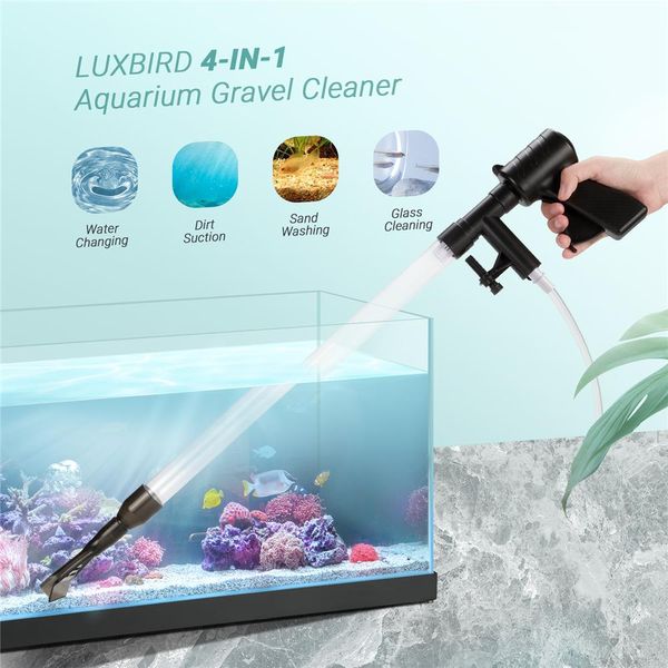 Herramientas LUXBIRD Kit de limpiador de grava para acuario, bomba de sifón al vacío con manguera de filtro, cambiador de agua para pecera, bomba de aire, accesorios de limpieza
