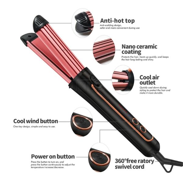 Outils M2EE Automatic Hair Curler Electric Curling Iron Auto Clain Hair Waver, 4 niveaux Température Hair Styling Outils pour les femmes