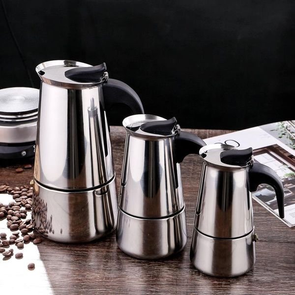 Herramientas Cafetera de Moka Espresso Latte Percolador Estufa Cafetera Cafetera Espresso Cafetera italiana Hine 200/300/450ml Acero inoxidable