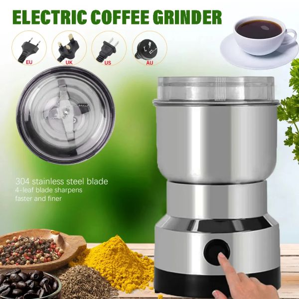 Herramientas Molinillo de café eléctrico multiusos para oficina, fresadora portátil de acero inoxidable para semillas, especias, nueces, molinillo de café