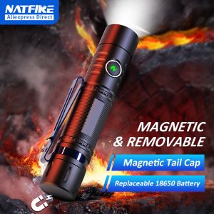 Outils Natfire PK12 MAGNÉTIQUE MAGNÉTIQUE LALLE DE PLASSE DE LED RECHARGÉable avec batterie amovible 18650 Facturation 1000lm EDC Torch USB C Chargement