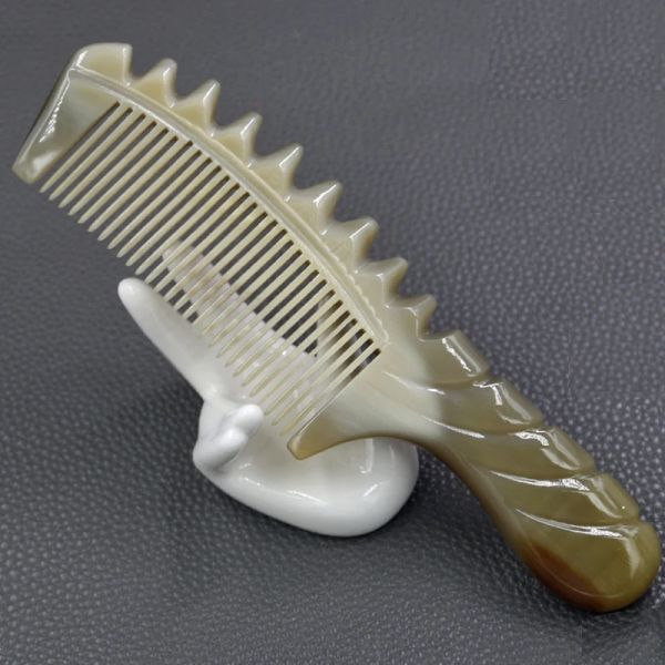 Herramientas Peine de cuerno de Yak Natural peine de dientes finos peine alisador de pelo cepillo de masaje de cabello antiestático