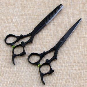 Outils Nouveau 6 pouces 440C acier noir dragon cheveux ciseaux sac ensemble coupe ciseaux barbier amincissement ciseaux ciseaux de coiffure