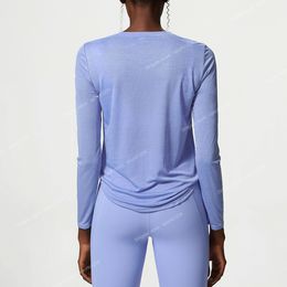 Chemise de Yoga à manches longues pour femmes, plissée sur le côté, ample, haut de gymnastique, respirant, séchage rapide, sweat-shirt de course, vêtements de sport féminins YogaYoga Shirts