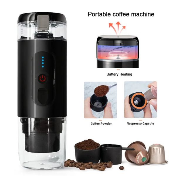 Herramientas nuevas cápsulas portátiles cafetera calefactor semiautomático de viaje de viaje a casa pequeña cafetera batería calefacción de café al aire libre