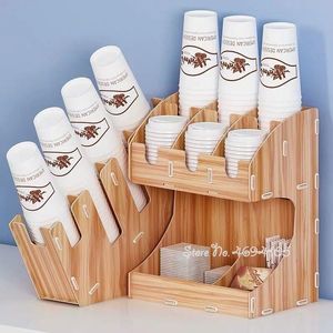 Herramientas, nuevo portavasos desechable de madera, múltiples compartimentos, vasos de papel para bebidas de café y pajitas, caja de almacenamiento organizadora DIY