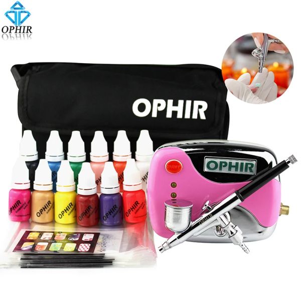 Outils Ophir Nail Art Tool Kit d'aérographe 0,3 mm avec compresseur d'air pour Nail Art Aérographe Pochoir Sac Brosse de nettoyage Set_opna001p