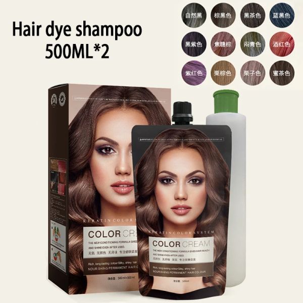 Herramientas para teñir el cabello de Color orgánico, larga duración, Color rápido, Multicolor, queratina, tinte para el cabello, cubierta de champú, cabello blanco, 500ML * 2