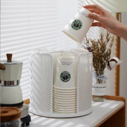 Porte-gobelet en papier, organisateur de caddie de tasse à café peu encombrant, support de rangement de tasse jetable rotatif à 360 ° pour comptoir de cuisine