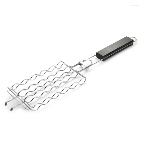 Herramientas Portátil BBQ Grill Basket Grilling Clip con mango extraíble para verduras Peces Camarones Perro