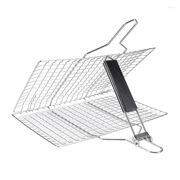 Outils de barbecue portables, filet de grillage pliable, grille en acier inoxydable Durable pour le Camping en plein air et