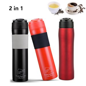 Herramientas Prensa francesa portátil Cafetera de 350 ml Taza de doble pared de plástico negro Filtración libre de Bpa Aislamiento de agua Taza de café y té