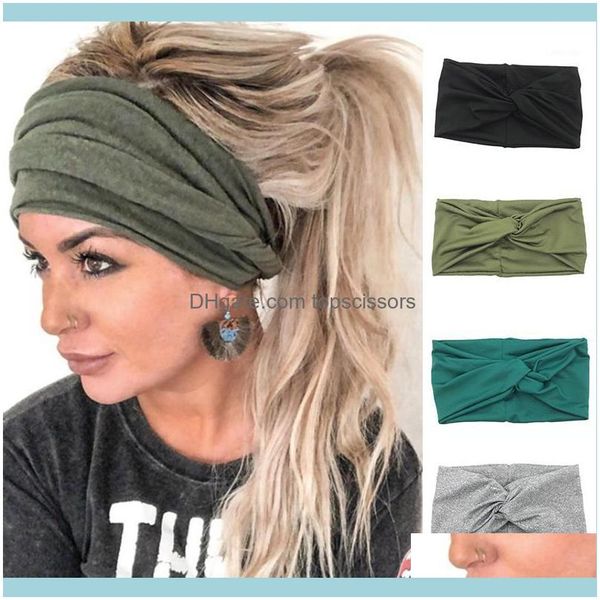 Outils ProduitsBandes de cheveux élastiques Aessories Femmes Bandeau Couleur Unie Large Turban Twist Tricoté Coton Bandeau Spirale Double Filles Maquillage