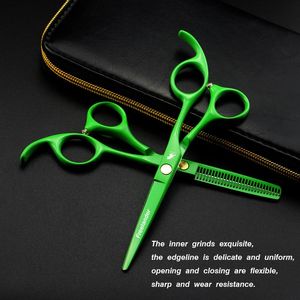 Outils ciseaux de cheveux professionnels coupe barbier vert 5.5 pouces ciseaux de cheveux ciseaux de Salon ciseaux amincissants ciseaux de coiffure